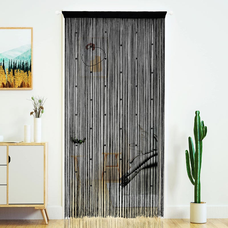 YaoYue Beaded Curtain Door String Curtains for Doorway Tassels Beads Hanging Fringe Hippie Room Divider Window Hallway Entrance Wall Closet Bedroom Privacy Decor (39Ã—79in/100Ã—200cm, Black) - Image 1
